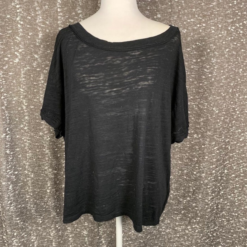 Free People We The Free Black Slub Knit Cutout Back Shirt Women's Small